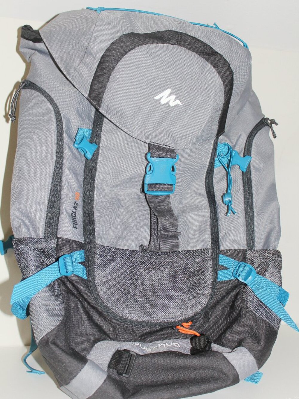 Quechua Forclaz 50L Backpack Gray Blue Travel Outdoor Camping Hiking Trails XL